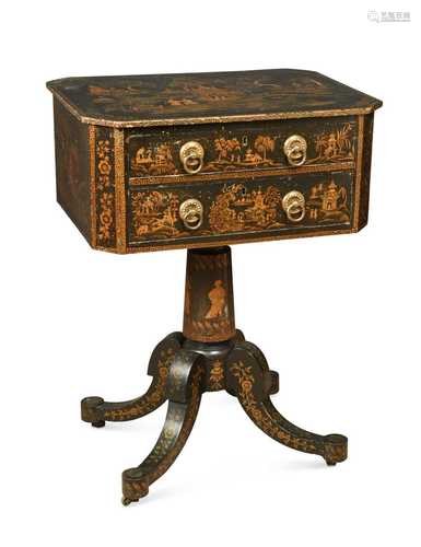 A George IV japanned canted rectangular table,