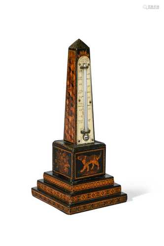 A Tunbridgeware desk thermometer, 19th century,