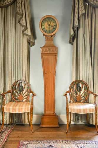 A waisted pine longcase clock in the neoclassical style,