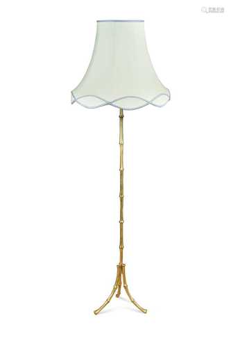 A gilt metal bamboo effect standard lamp and coffee table,