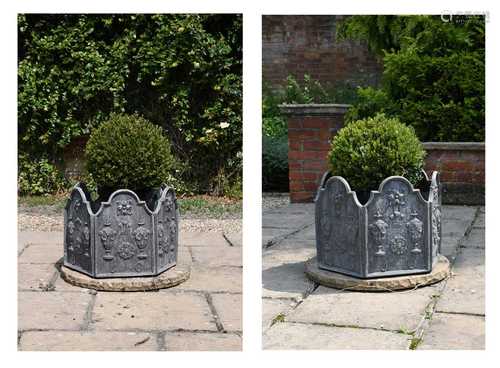 A pair of hexagonal lead planters, 20th century,