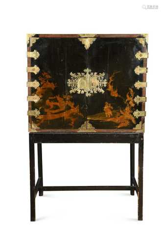 A Chinese export black lacquer and gilt painted chest, 18th ...