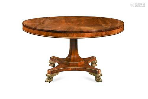 A late Regency rosewood circular breakfast table,