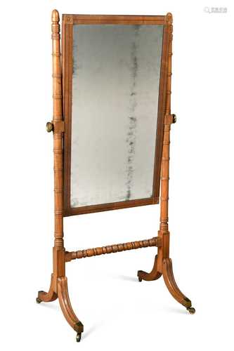 A late Regency mahogany cheval mirror,