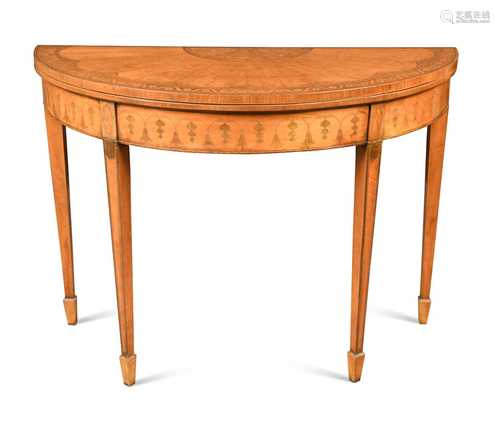 A George III satinwood demi lune card table,