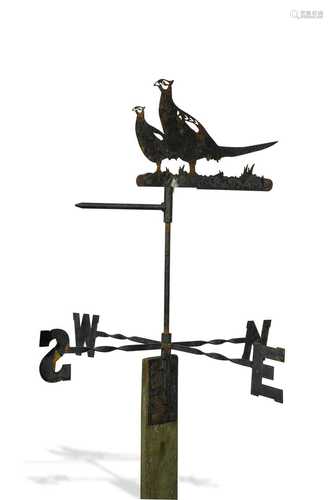 A worught iron 'pheasant' weather vane,