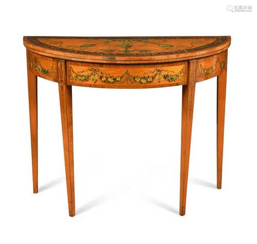 A George III satinwood and painted card table,