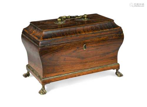 An rosewood tea caddy, early 19th century,