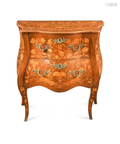 A Dutch marquetry bombé commode, 19th century,