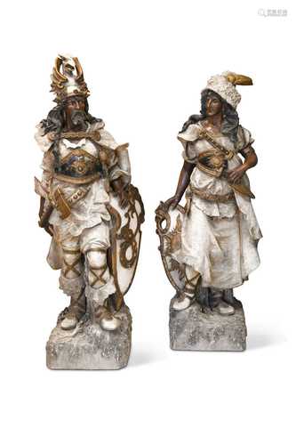 A pair of Wagnerian painted composition standing figures, ea...