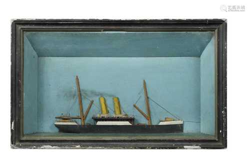 A maritime diorama of a steam ship,