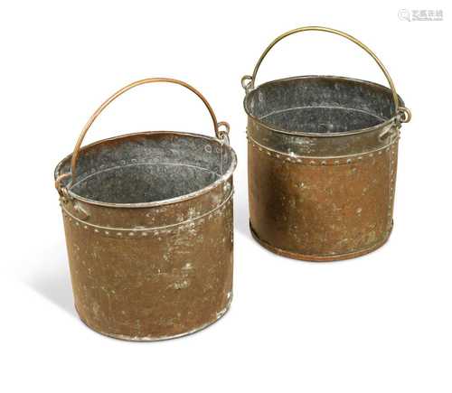 A pair of brass riveted peat buckets, 19th century,