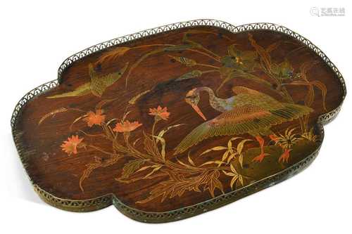 A gilt and polychrome decorated rosewood veneered tray, 19th...