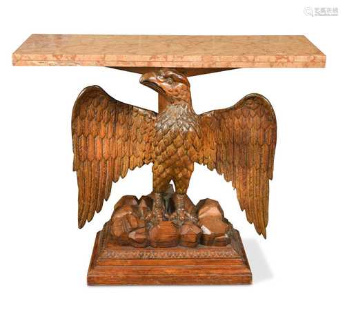 A pine console table with marble top, part 19th century,