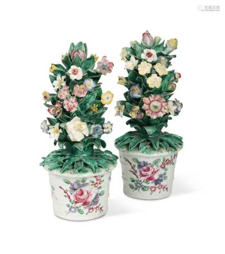 A pair of Bow porcelain flower pots, circa 1765,
