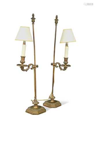 A pair of adjustable brass dressing table lamps, early 20th ...