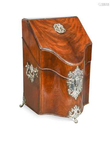 A George III silver mounted mahogany knife box,