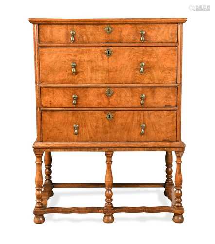 A walnut chest on stand, 18th century and later,