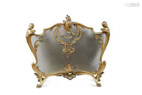 A brass rococo fire screen, early 20th century,