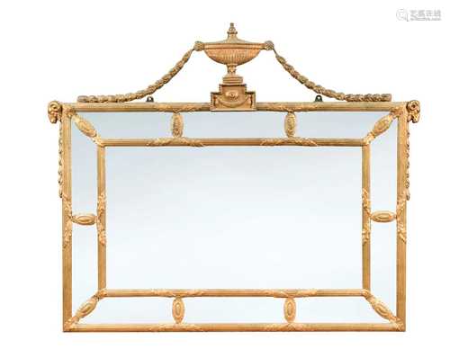 A carved and gilt wood over mantle mirror, 19th century,