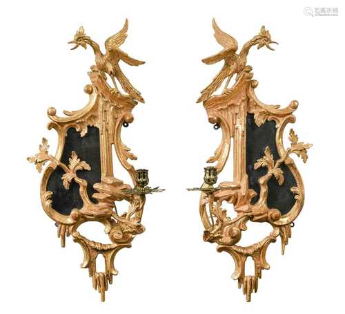 A pair of giltwood girandoles, 18th century,