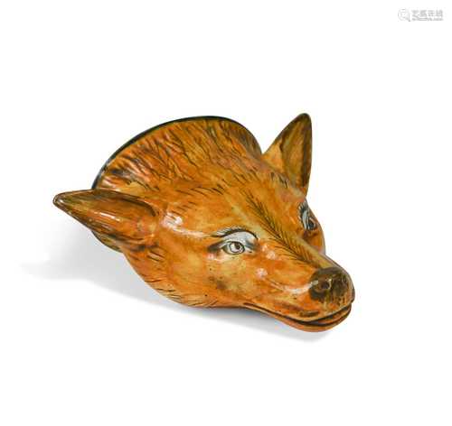 An early Staffordshire pearlware fox head stirrup cup, 19th ...