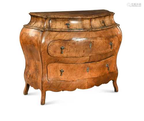 A north Italian walnut bombé commode, 18th century,