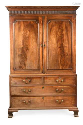 An early George III mahogany linen press,