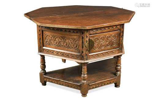 A Charles II oak credence table, late 17th century,