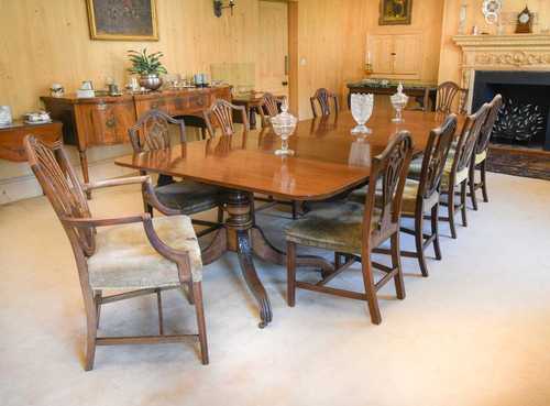 A George IV mahogany three pillar dining table,