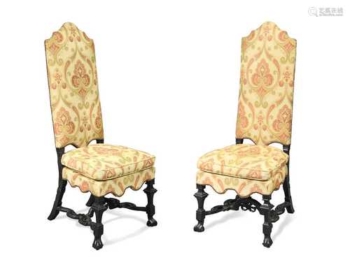 A pair of William and Mary high back side chairs,