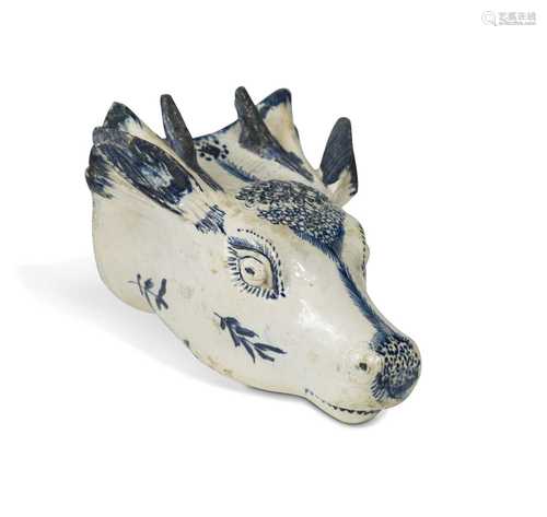 An 18th century Prattware pottery stag's head stirrup cup, c...