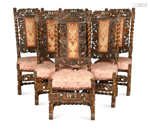 A matched set of six Charles II walnut dining chairs,