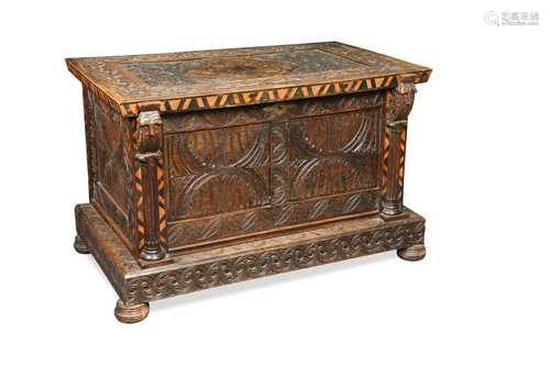 A continental oak coffer, early 20th century,