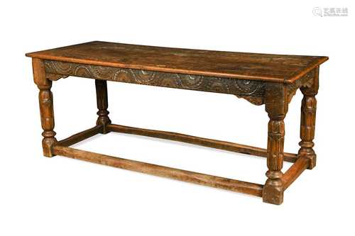 An oak refectory table, late 17th century and later,