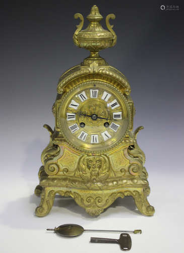 A late 19th century French brass cased mantel clock with eig...