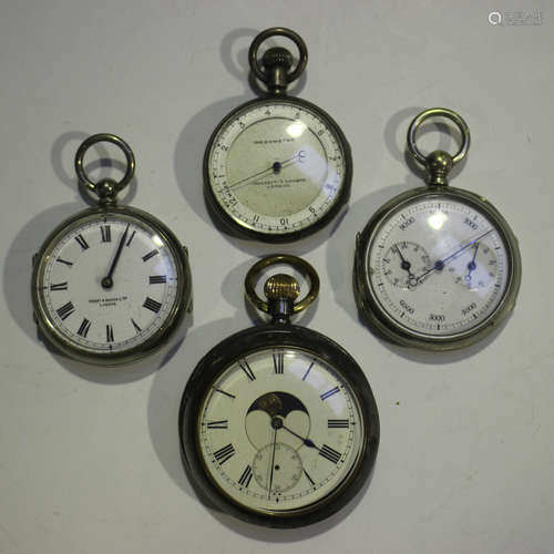 A double-sided gun metal cased keyless wind pocket watch/cal...