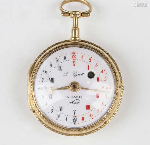 A French gold cased keywind open-faced fob watch, the gilt f...