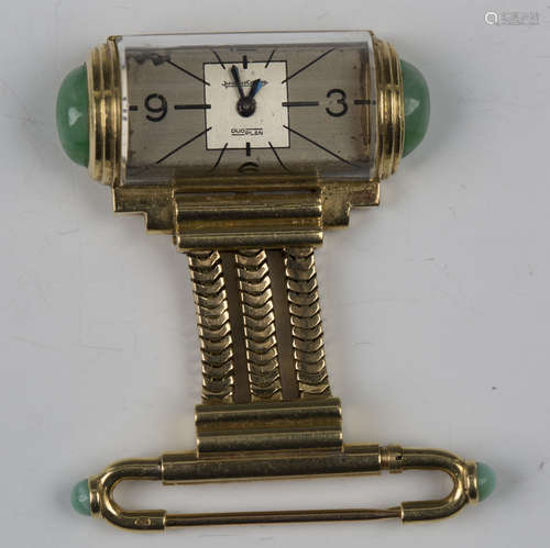 A Jaeger-LeCoultre Duo Plan 18ct gold and jade mounted rear ...