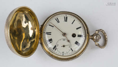 A gilt metal front key winding hunting cased pocket watch, t...