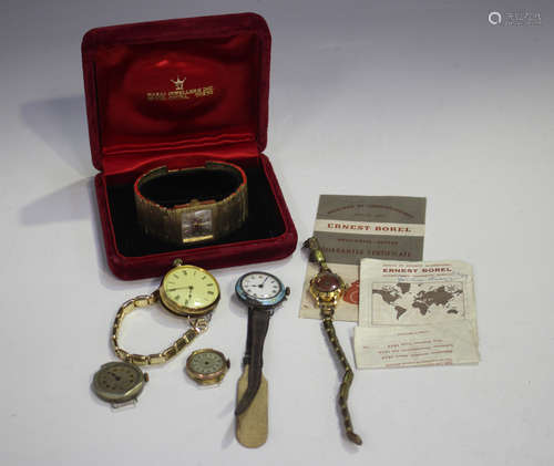 A gold cased keyless wind open-faced fob watch with unsigned...