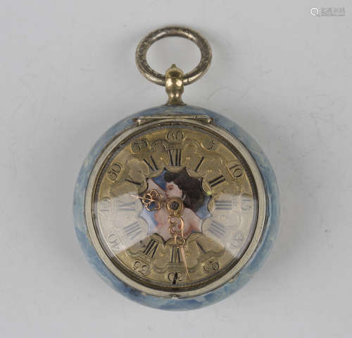 An 18th century and later enamelled keywind open-faced pocke...