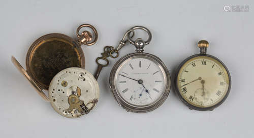 A silver cased keywind open-faced pocket watch, the dial and...