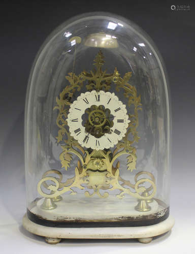 A late Victorian brass skeleton clock with eight day single ...