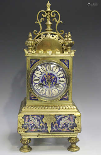 A late 19th century French brass and enamelled porcelain mou...