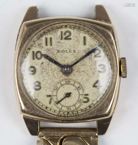 A Rolex 9ct gold cushion cased mid-size wristwatch, the sign...