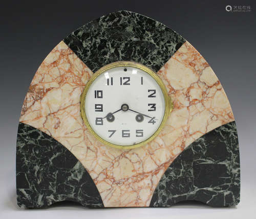 An Art Deco French marble cased mantel clock with eight day ...