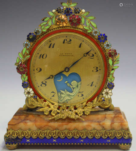 An early 20th century gilt metal and enamelled boudoir timep...