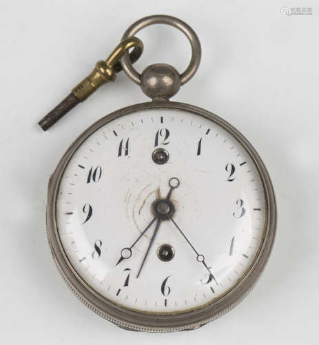 A 19th century keywind open-faced pocket alarm watch with Co...