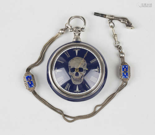 A William IV silver and later blue enamelled keywind open-fa...